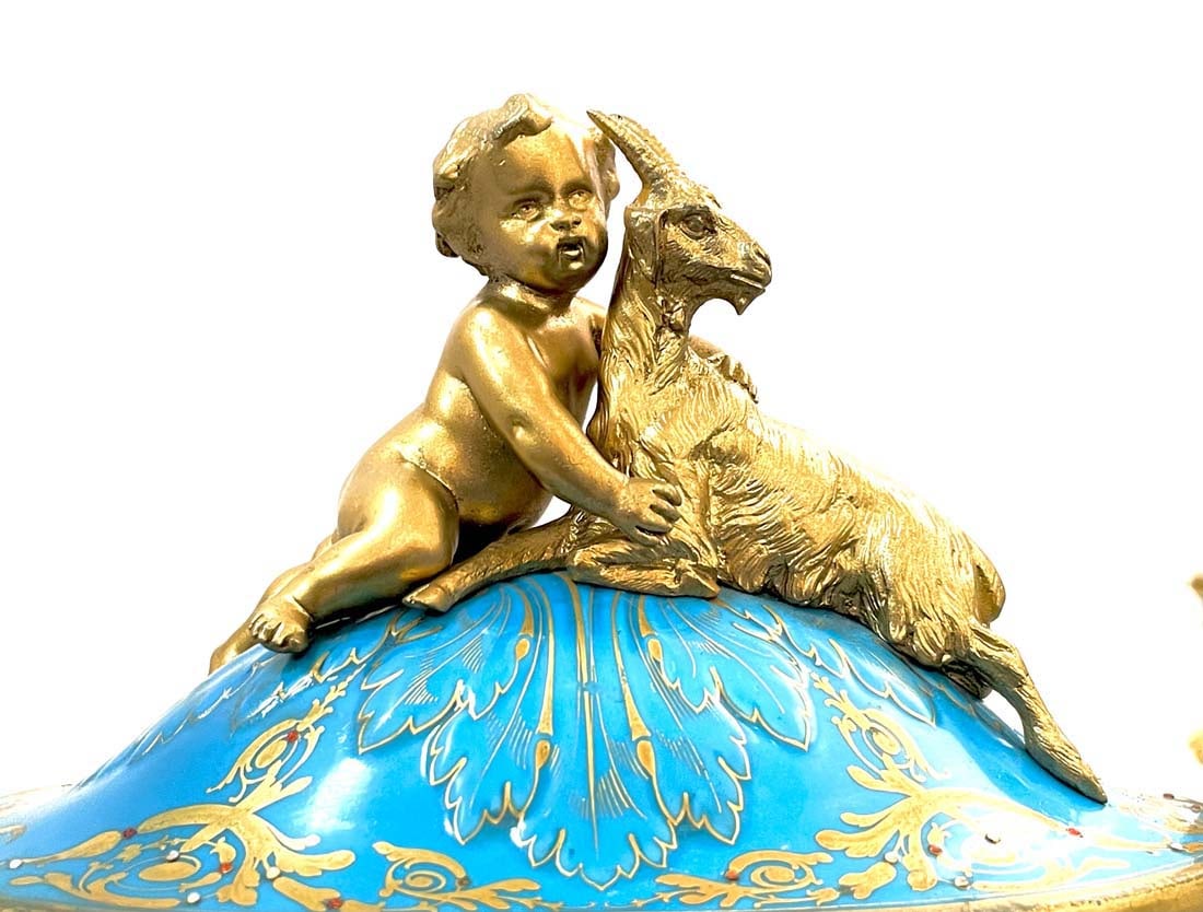 19th C. French Sevres Bronze Clock Set - 5