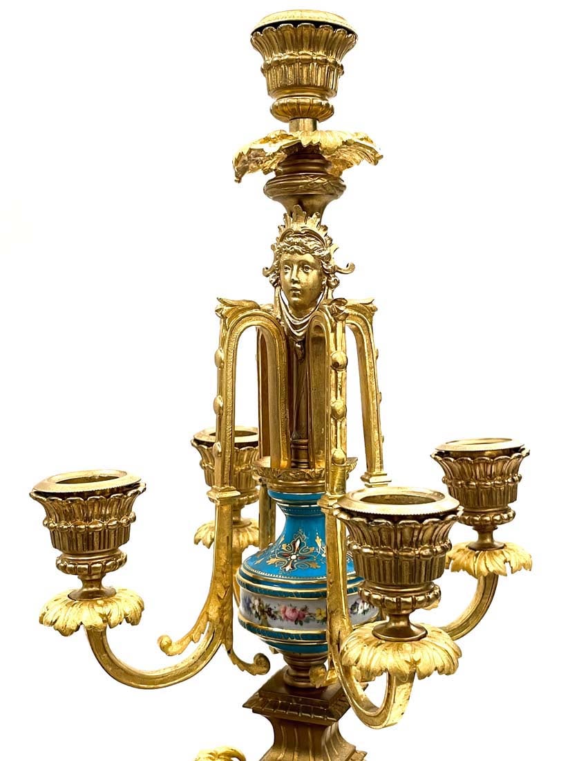 19th C. French Sevres Bronze Clock Set - 6