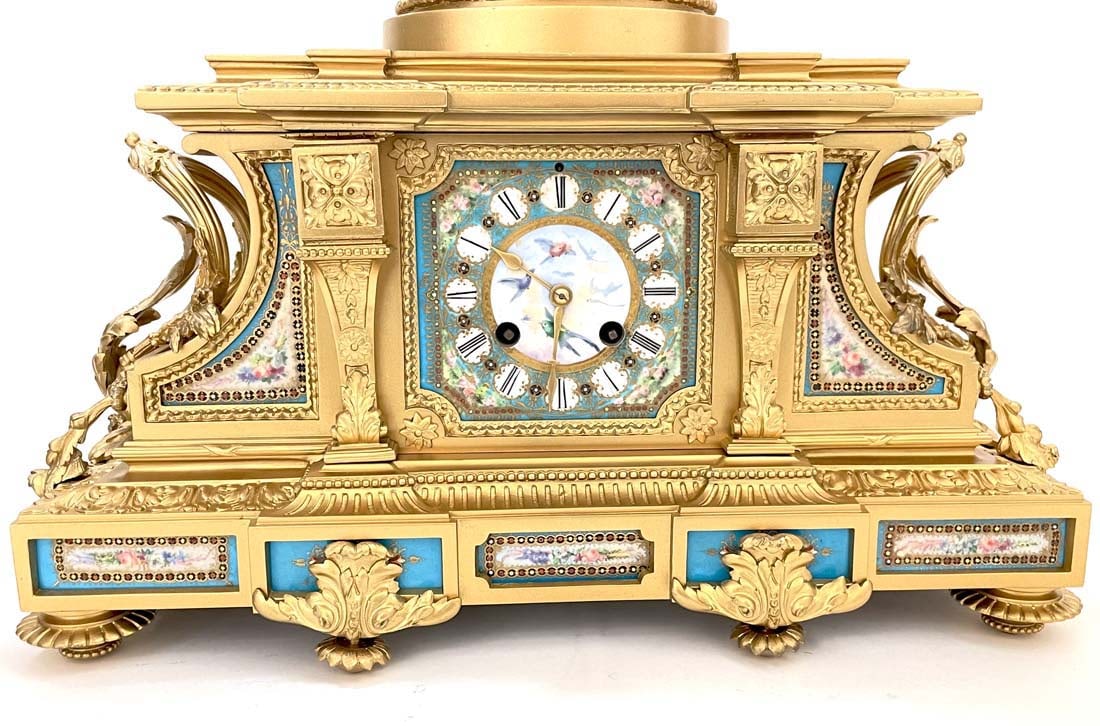 19th C. French Sevres Bronze Clock Set - 8