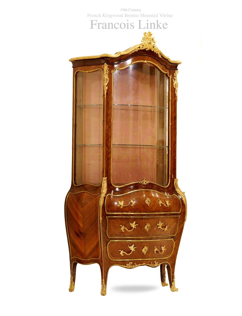 19th C. French Francois Linke Kingwood Bronze Mounted Vitrine Cabinet, Signed (1 of 1)