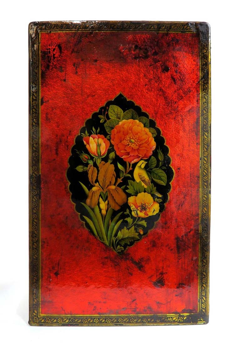 A QAJAR POLYCHROME LACQUER PAPIER MACHE MIRROR CASE - 2