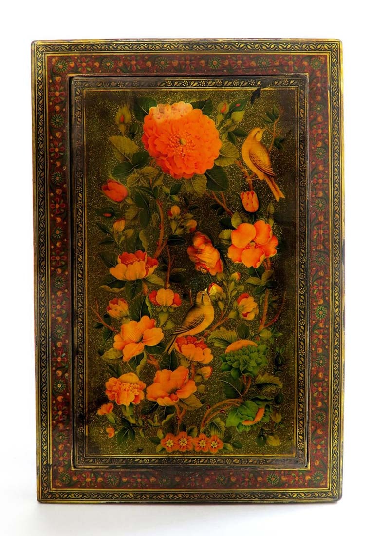 A QAJAR POLYCHROME LACQUER PAPIER MACHE MIRROR CASE - 3
