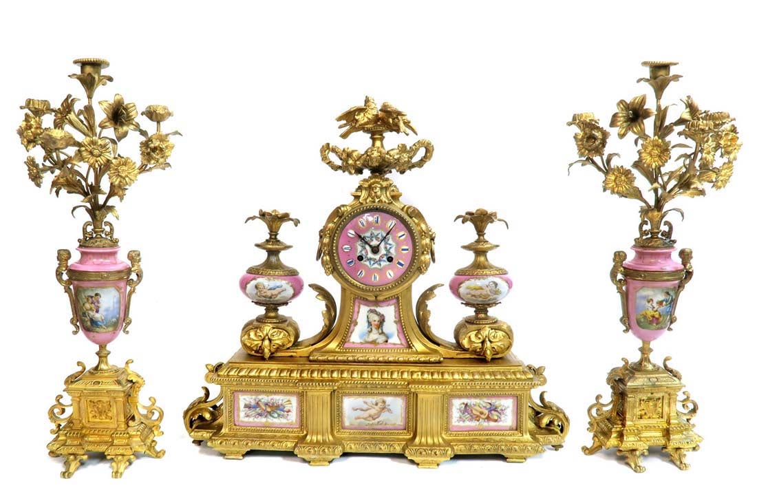 Monumental Bronze & Sevres Porcelain Clock Set (1 of 17)
