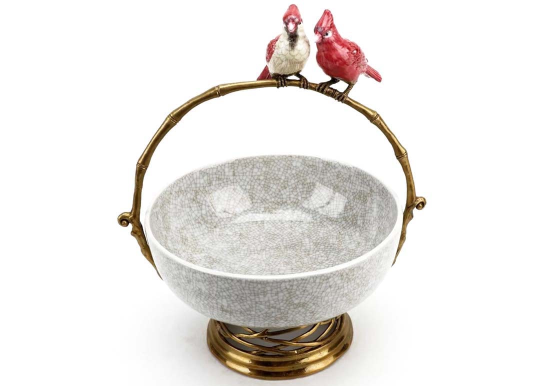 Birds on Twig Bronze & Porcelain Handle Bowl (1 of 4)