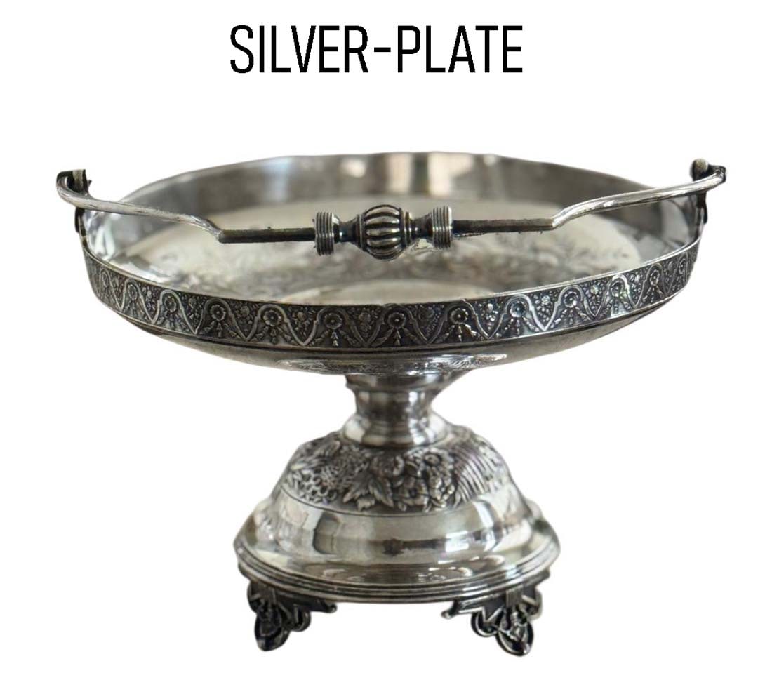 A Continental Silver-Plated Handled Basket/Centerpiece: A Continental Silver-Plated Handled Basket/Centerpiece. H 12" x D 9.5"