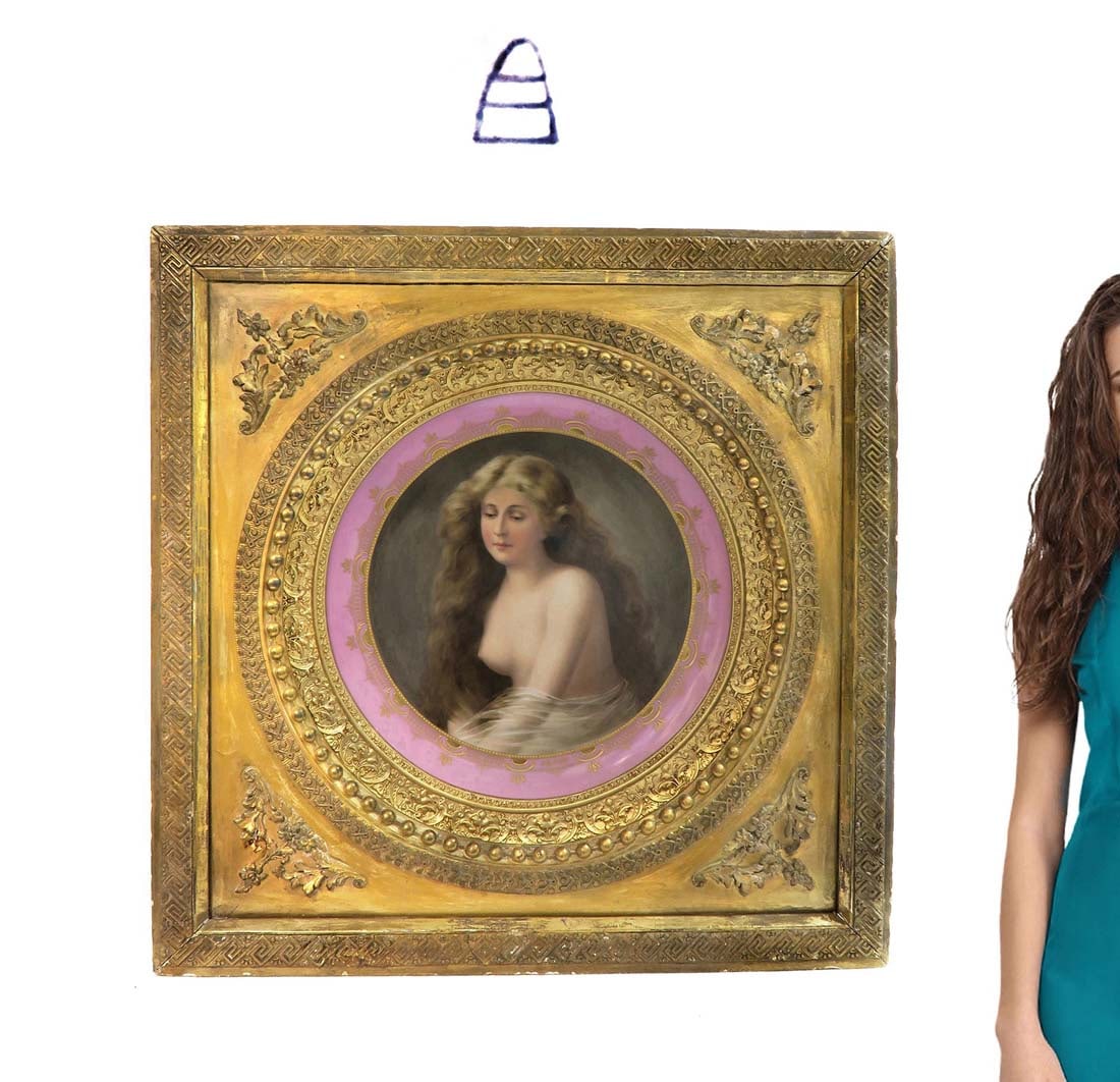 19th C Large Royal Vienna Plate Framed Signed Schindler: 19th C. Large Royal Vienna Nude Plate Framed Signed By Schindler. Frame: 27" x 27", Plate: 16"