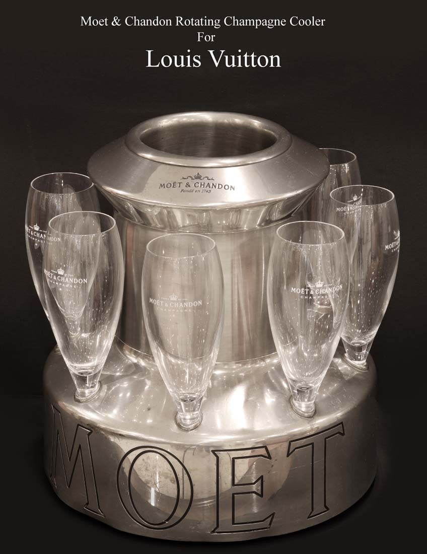 A Moet & Chandon Rotating Champagne Cooler Made For Louis Vuitton: Moet & Chandon Rotating Champagne Cooler for Louis Vuitton. About the item: Moet & Chandon, also known simply as Moet, is a French fine winery and part of the luxury goods company LVMH Moet Hennessy L