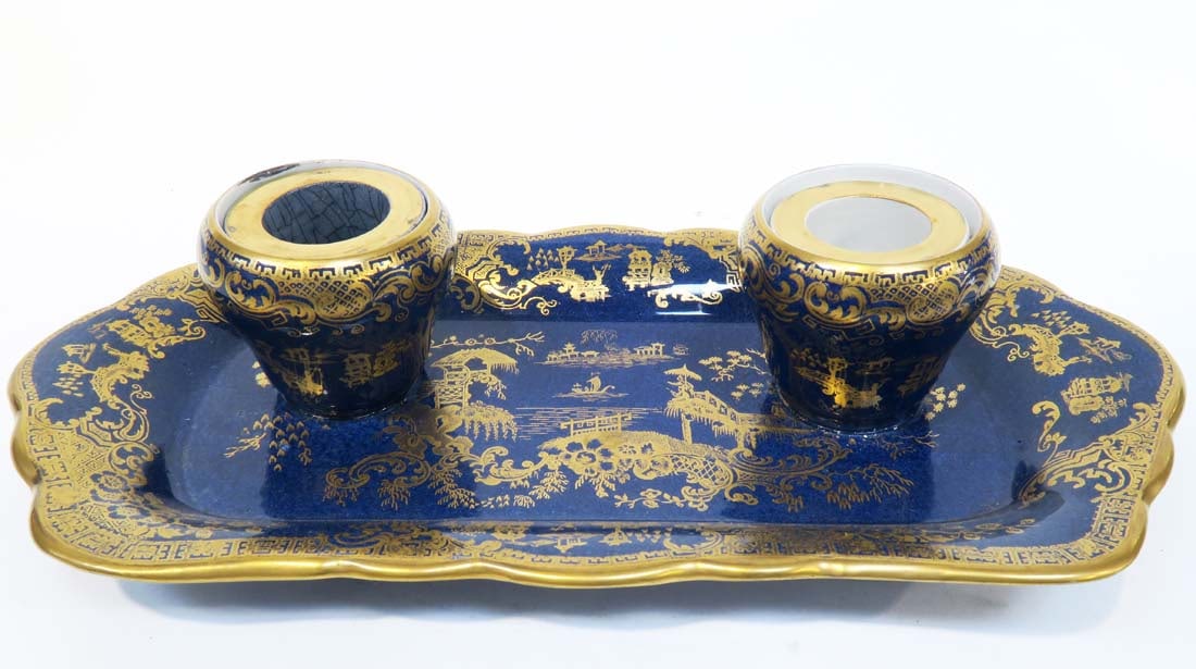 19th C. English Copeland Spode Porcelain Inkwell: 19th C. English Copeland Spode Porcelain Inkwell. 28" x 6" x H 2.5"
