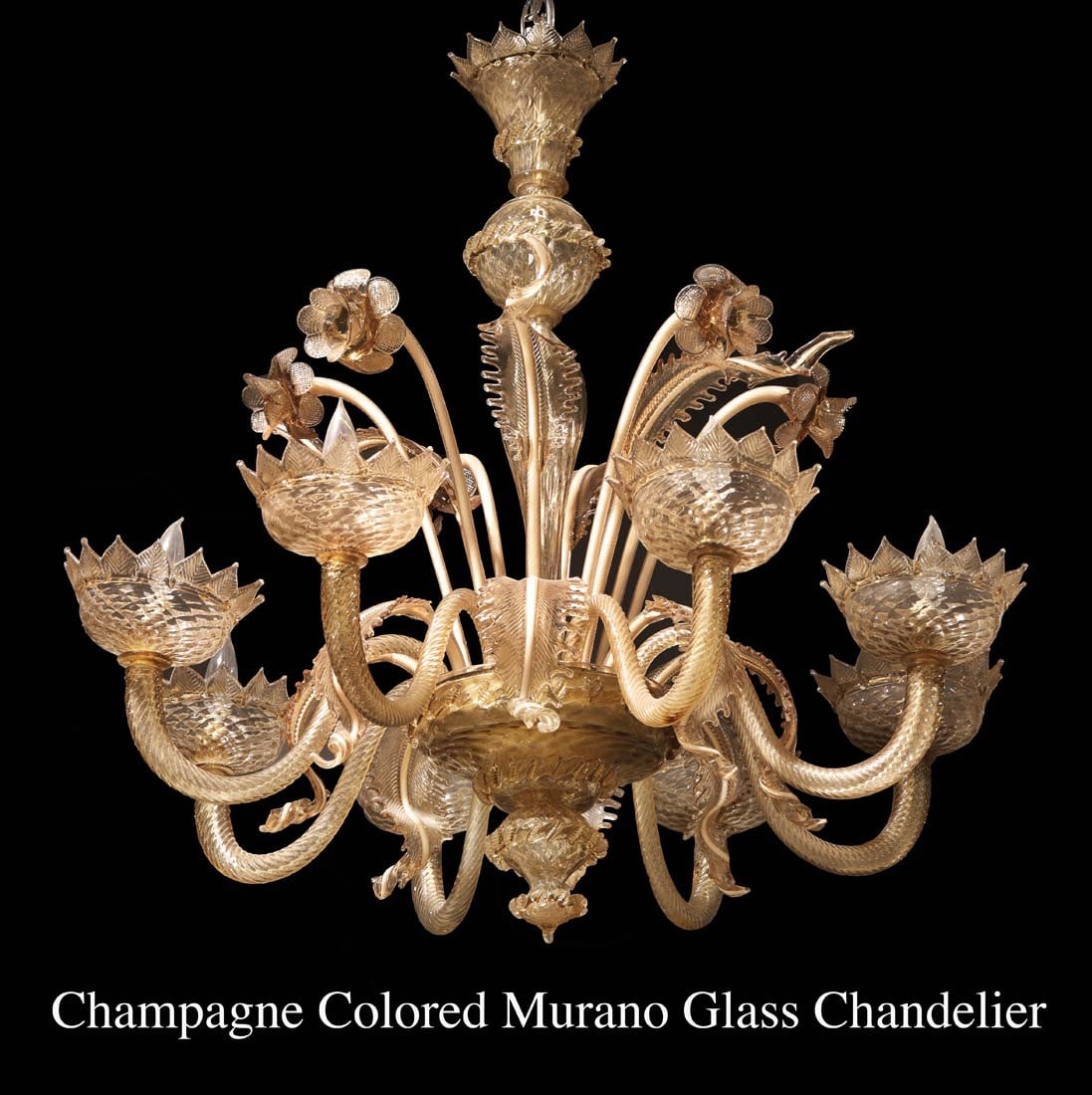 An Italian Murano Glass Champagne Color Chandelier: An Italian Murano Glass Champagne Colored Chandelier. H 36"