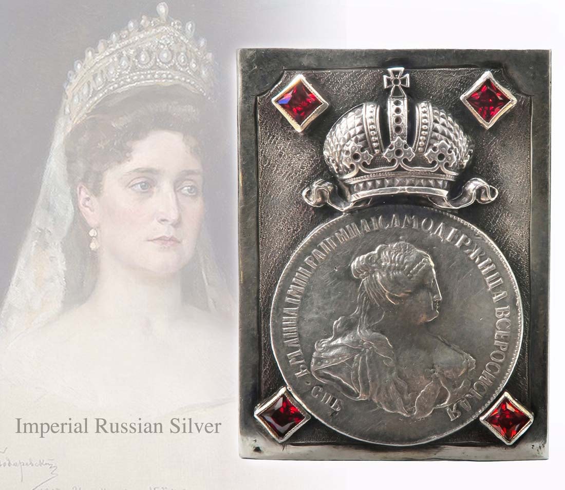 IMPERIAL RUSSIAN SILVER JEWELED MATCH BOX COVER: IMPERIAL RUSSIAN FABERGE STYLE SILVER 84 JEWELED MATCH BOX COVER. 2" x 1.5" x D 0.5", Weight: 40 Grams