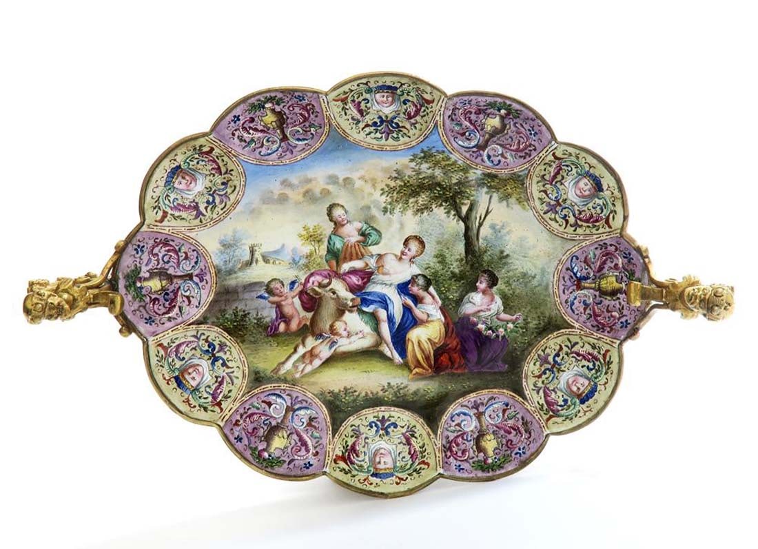 A Large Viennese Enamel Tray - 2