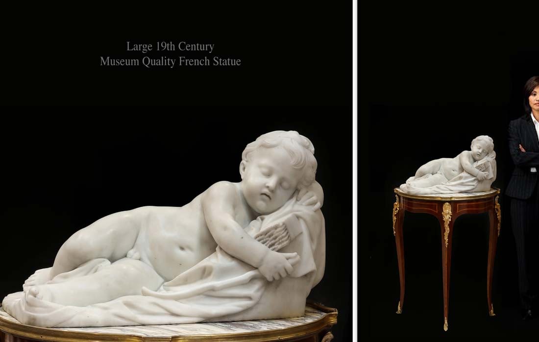 A Large Museum quality 19th Century French Marble Sculpture: Sleeping Baby, A Large Museum Quality 19th Century French Marble Statue. Note: The base is NOT included! 22" x 12" x H 12.5"
