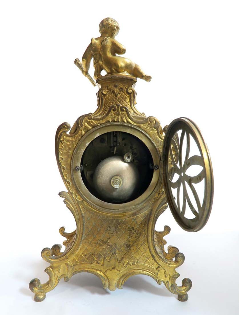 19th C. Judaica Champleve & Bronze Clock Set - 7