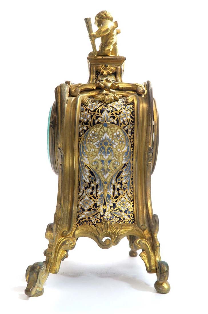 19th C. Judaica Champleve & Bronze Clock Set - 8