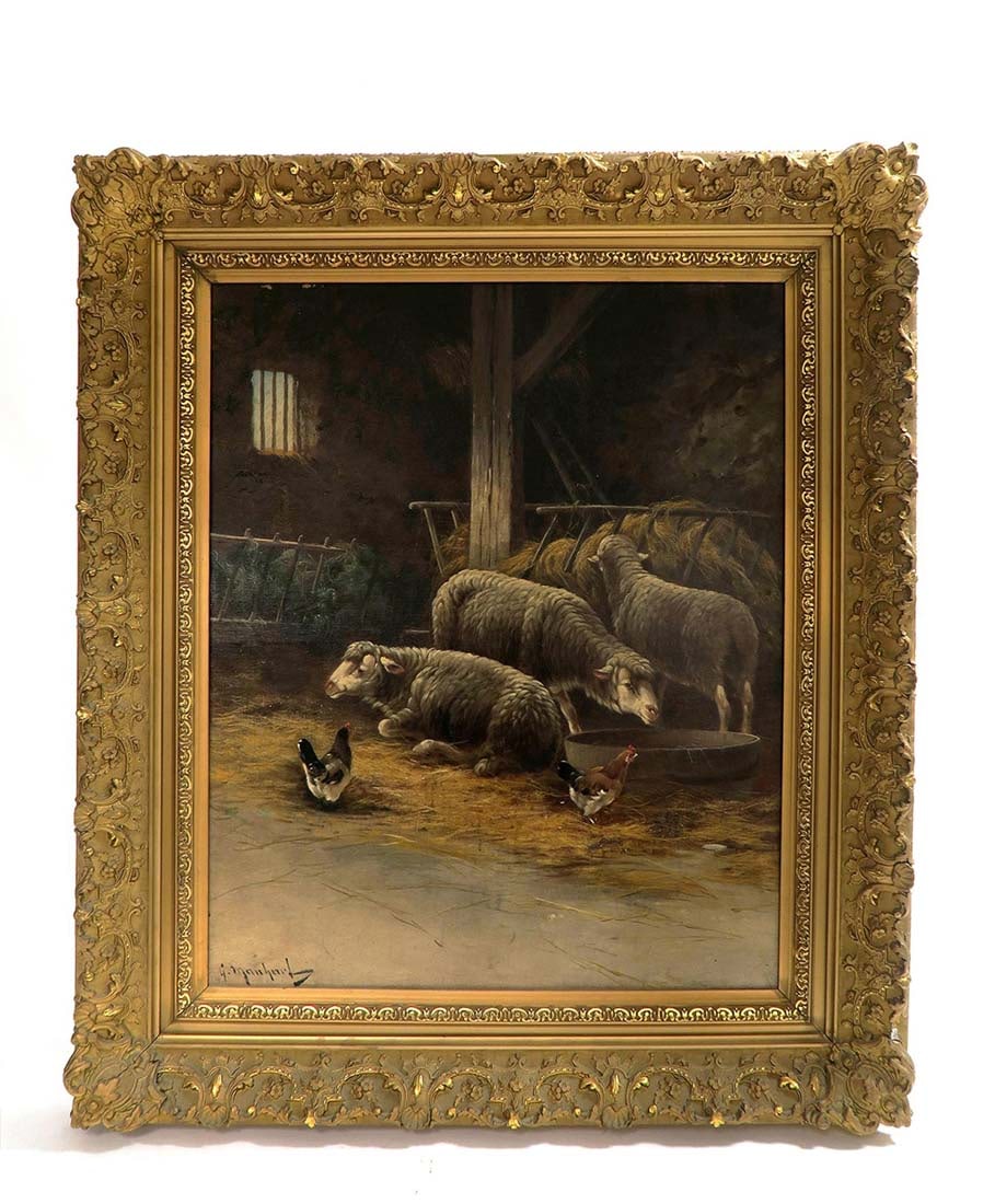 Large 19th C. Oil on Canvas Painting by G. Manhard (1 of 4)