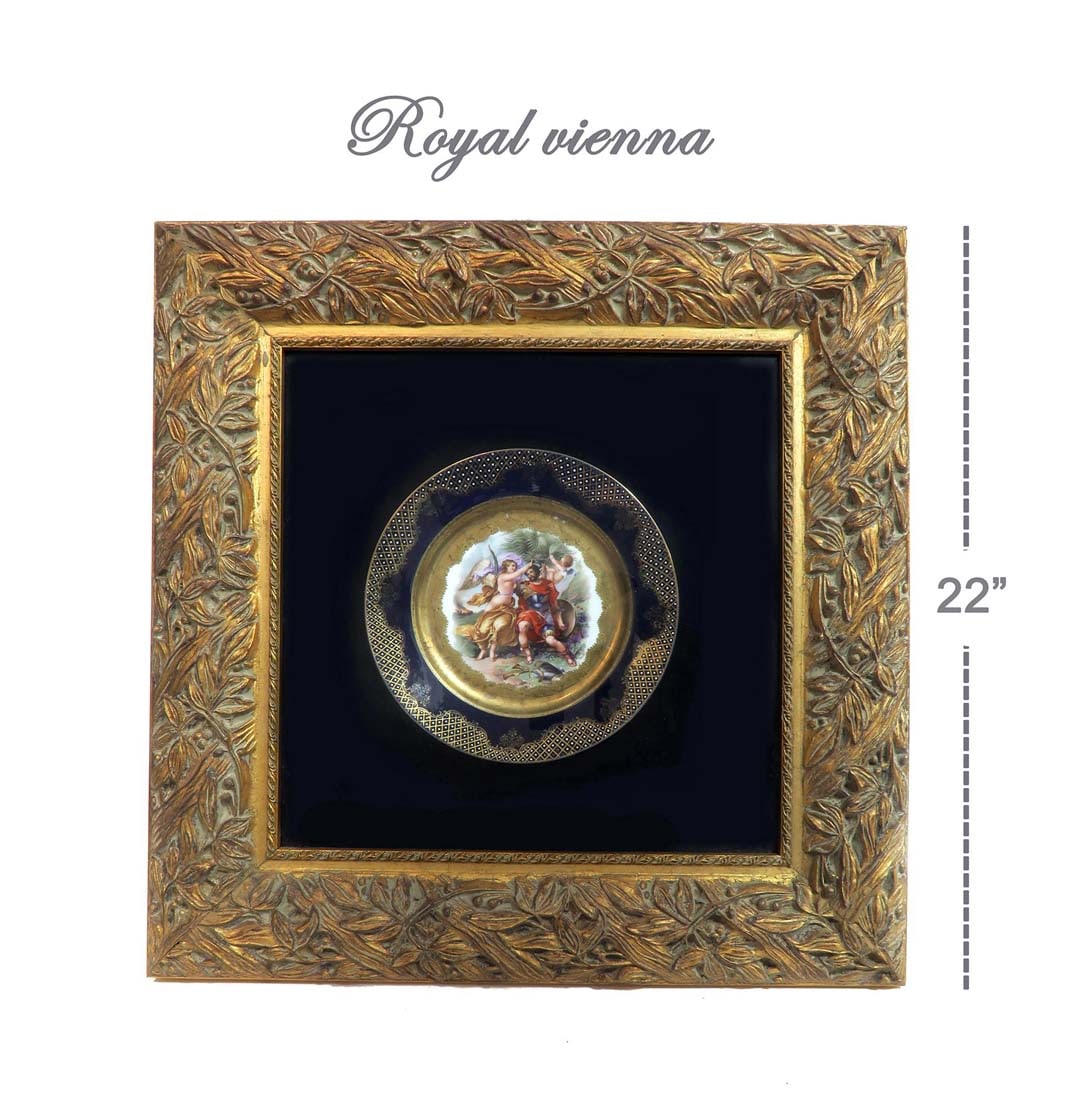 19th C. Royal Vienna Framed Plate: 19th C. Austrian Royal Vienna Framed Hand Painted Porcelain Plate. Frame: 22" x 22"