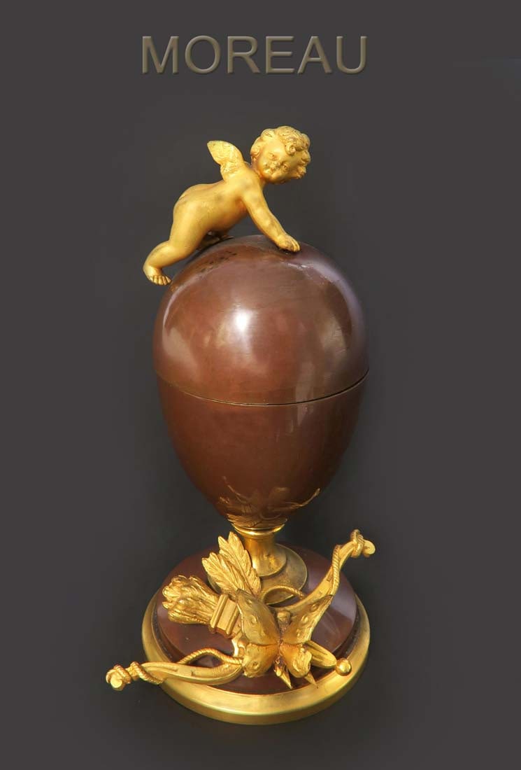 A Louis Auguste Moreau (1855-1919) Bronze Box: Louis Auguste Moreau (French, 1855-1919) Bronze Egg Shaped Box.