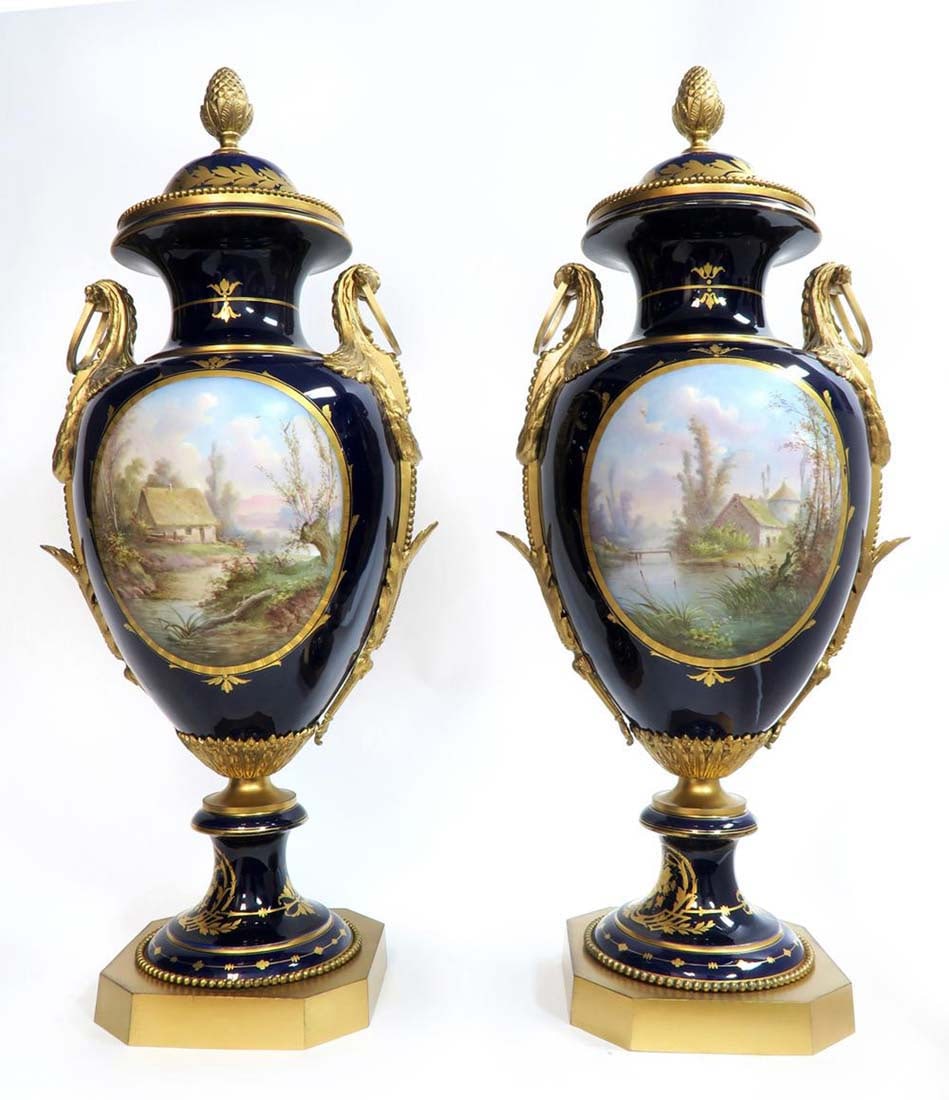 Monumental Pair of Bronze Mounted Sevres Vases, 19th C. - 7