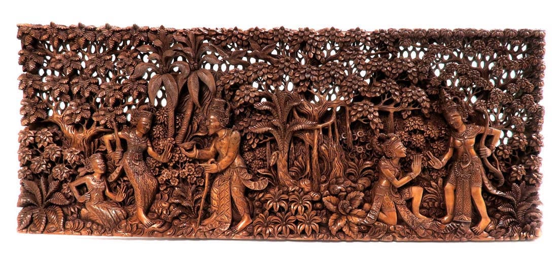 Vintage Figural Thai Wooden Carved Panel (1 of 6)