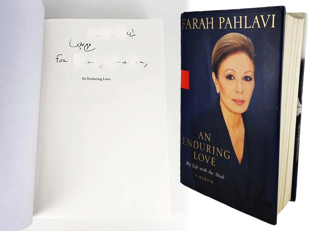 An Enduring Love, Iran Persian Queen Farah Pahlavi Hand Signed Book: An Enduring Love (My Life with the Shah) A Memoir, Iran Persian Queen Farah Pahlavi Hand Signed Book. This book was handwritten and signed by Queen Farah Pahlavi as a souvenir. About: Book Title Endur
