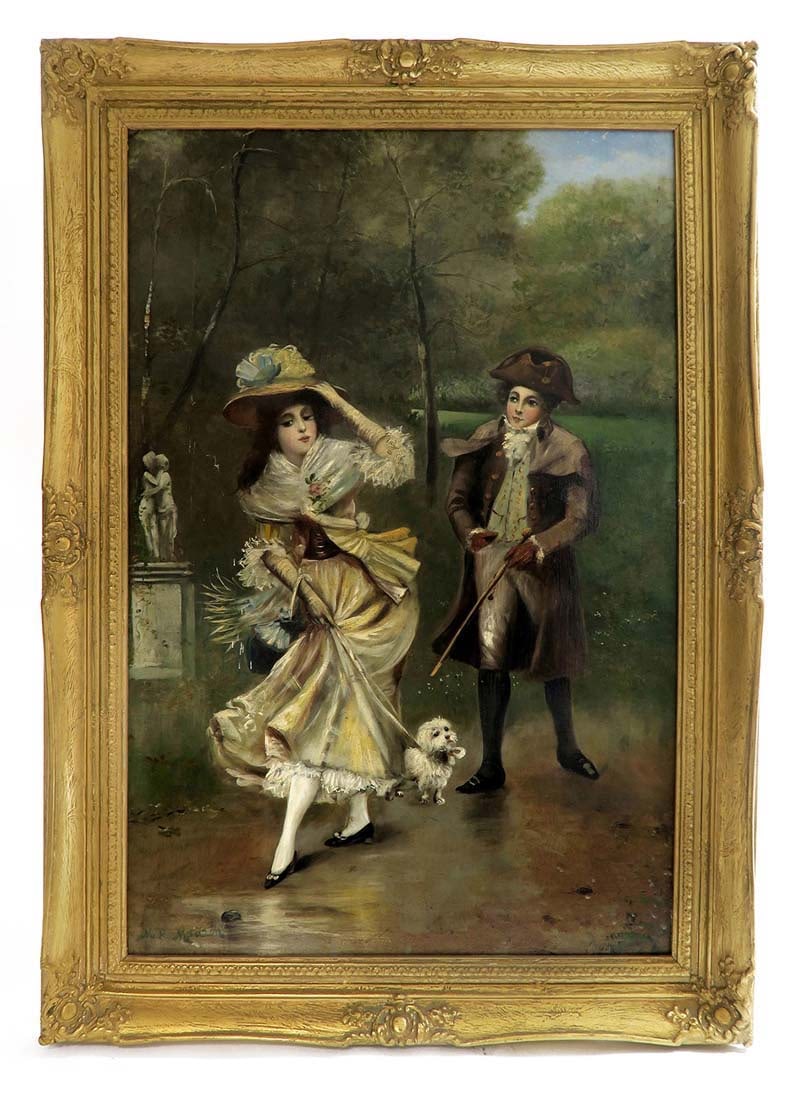 19th C. French Oil on Board Painting by Maurin: 19th C. French Oil on Board Painting by Maurin. Frame: 35.1/2" x 25.1/2", Painting: 19.1/2" x 29.1/2"