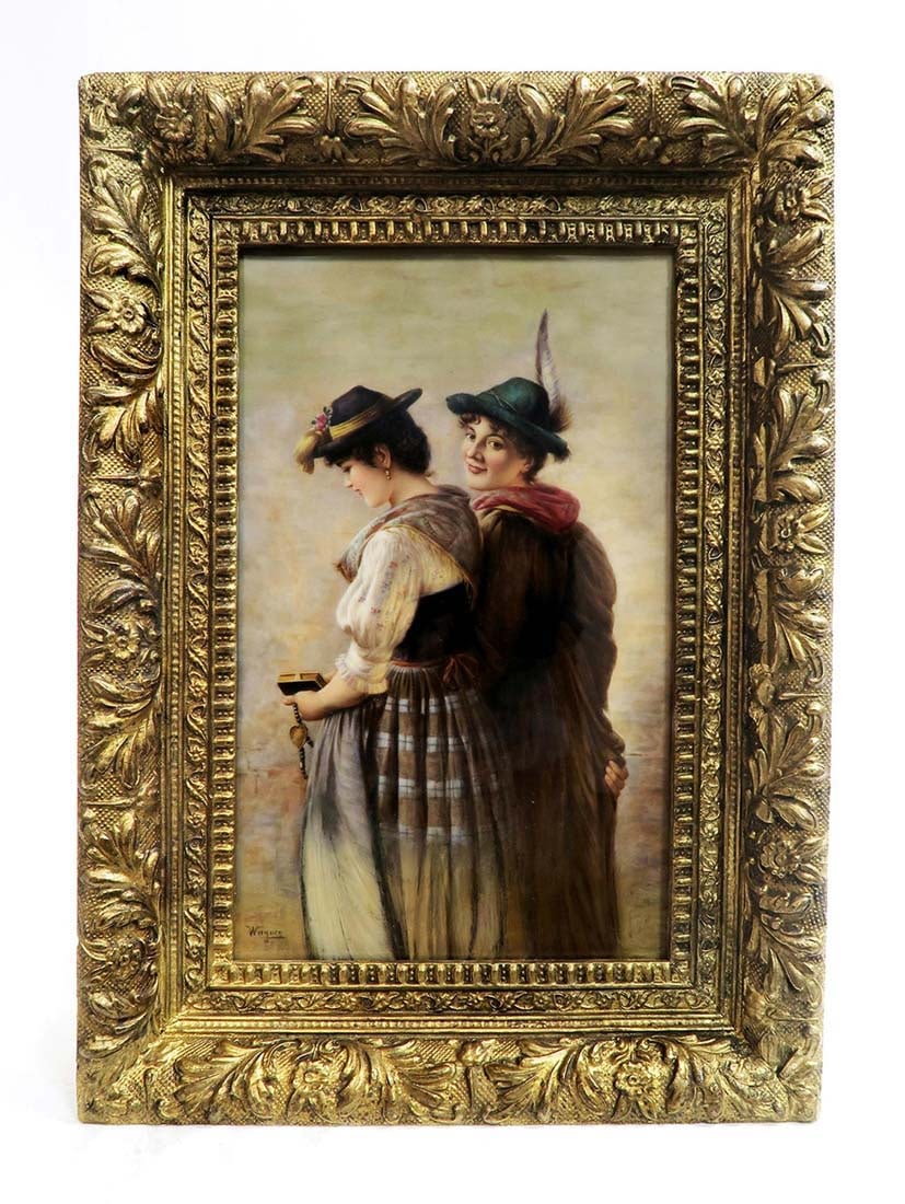 A Large Framed Berlin KPM Plaque signed Wagner (1 of 5)