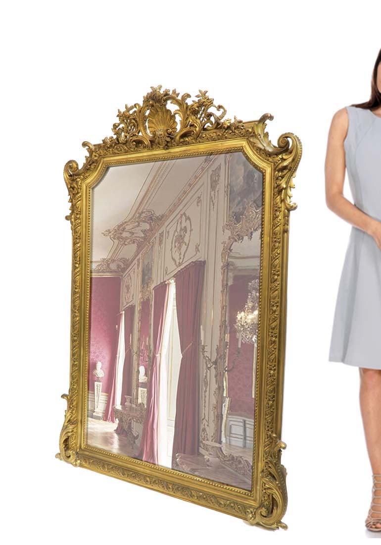 A Large 19th C. French Carved Wooden Mirror (1 of 2)