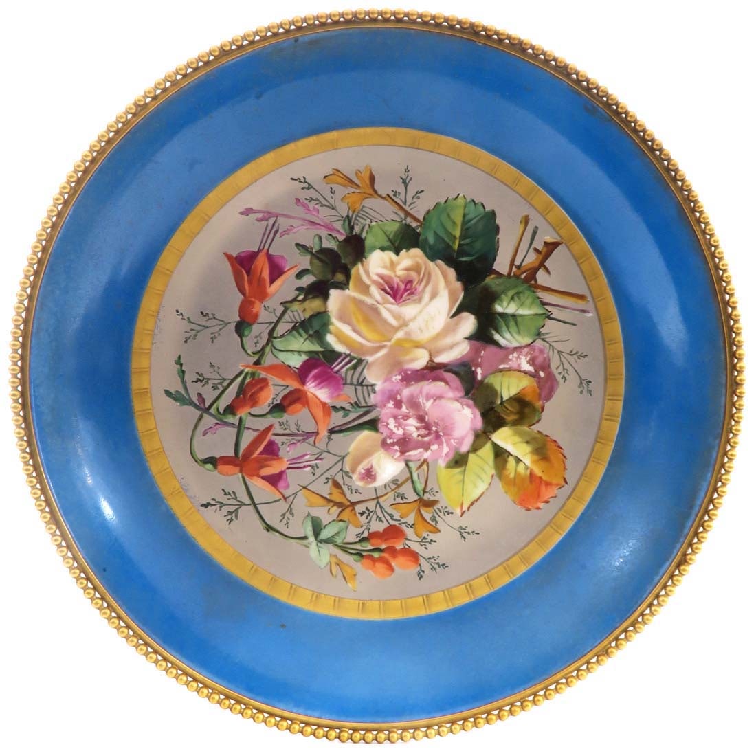 19th C. Sevres Style Bronze Mounted Floral Plate (1 of 2)