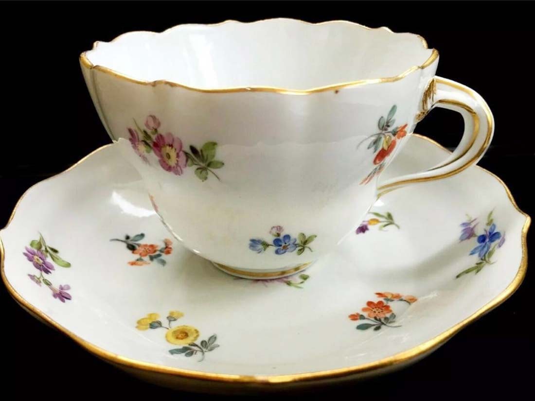 German Meissen Hand Painted Porcelain Cup & Saucer (1 of 4)