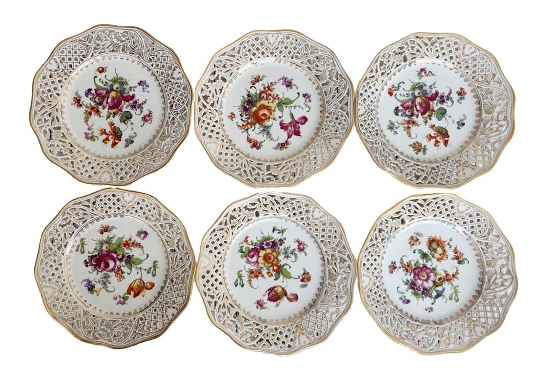 Set of Six Meissen Style Floral Dessert Plates (1 of 7)