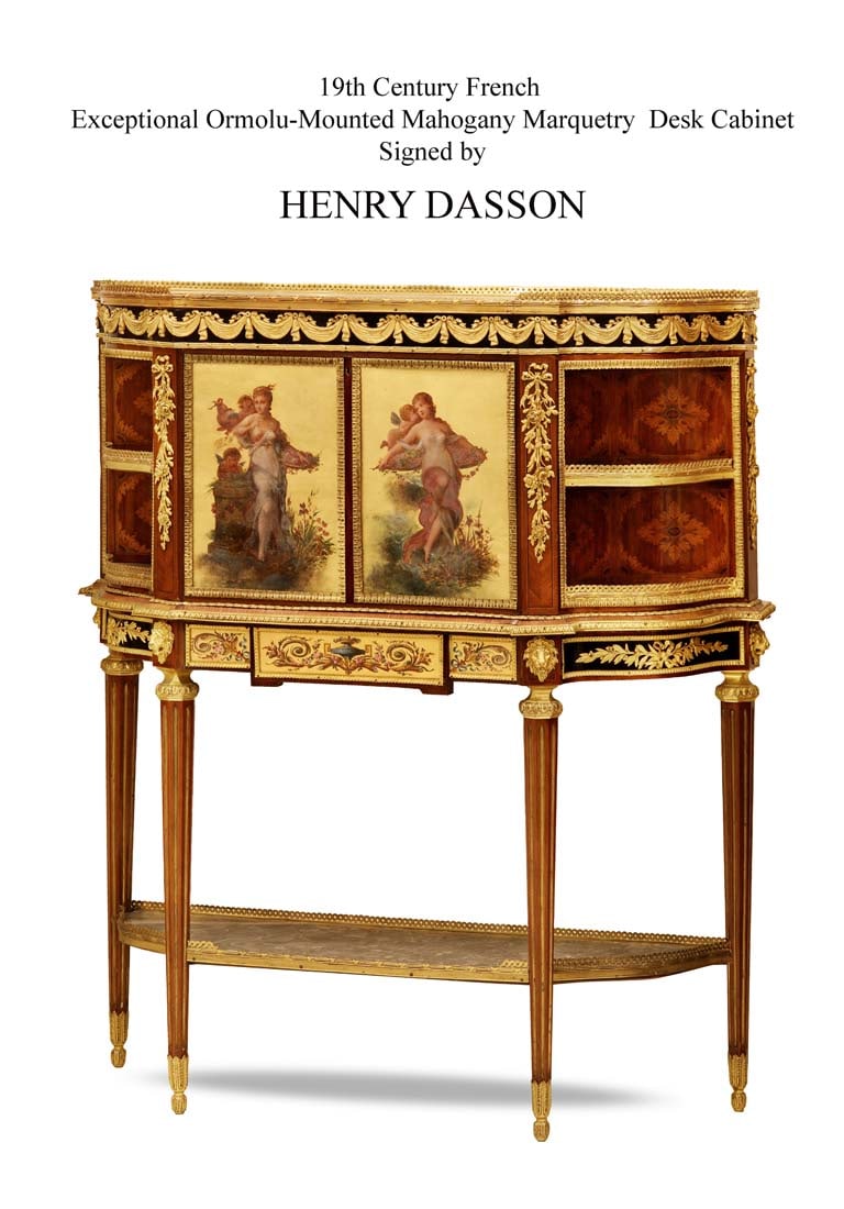 An Exceptional 19th C. French Henry Dasson Signed Bronze Mahogany Desk Cabinet (1 of 1)