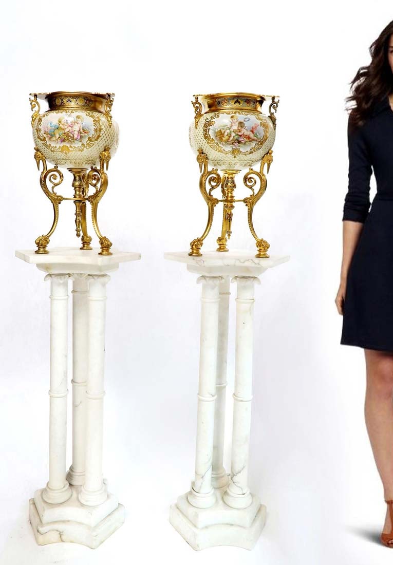 Large Pair of French Champleve Enamel/Bronze Vases: Large Pair of French Champleve Enamel/Bronze Vases. NOTE: Pedestals NOT Included. H 18" x W 9"