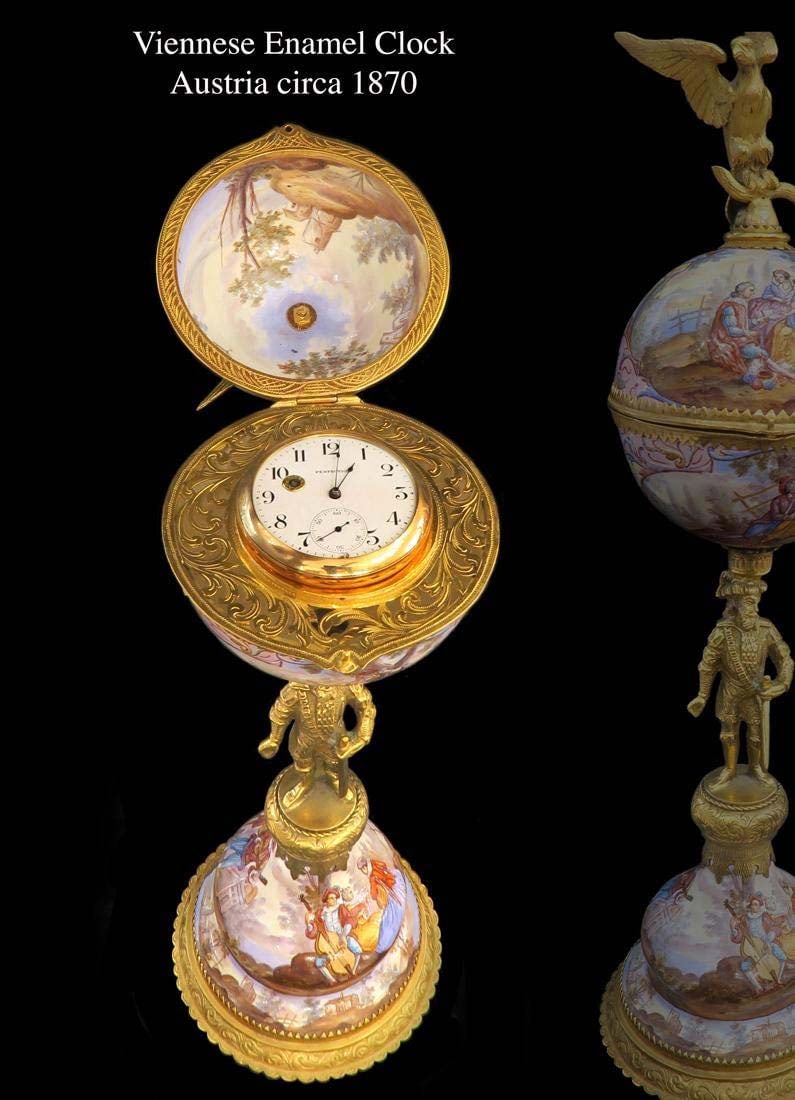Large 19th C. Viennese Enamel Gilt Bronze Clock (1 of 5)