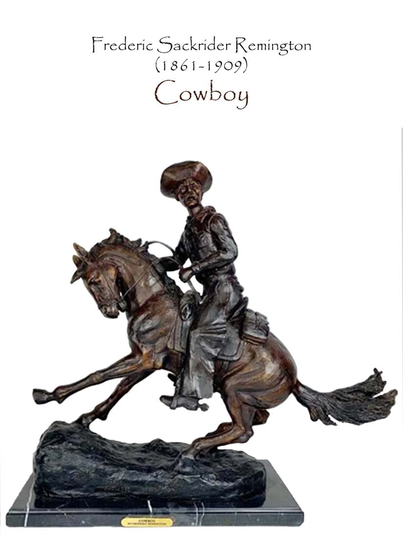 Cowboy, A Large Remington Bronze Statue, Signed: Cowboy, A Large Remington Bronze Statue, Signed. H 23" x L 24" x D 9"