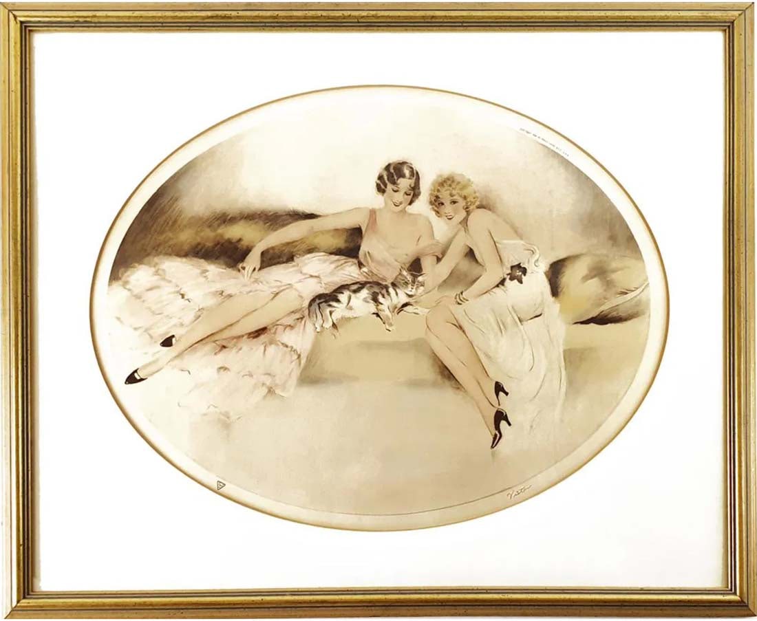 Playful, 1934 Framed Lithograph Print, Anthony Victor Signed: 1934 CAMILLA SIDNEY Z. LUCAS LITHOGRAPH PRINT, "PLAYFUL" BY ANTHONY VICTOR , FACSIMILE SIGNED BY Anthony Victor, FRAMED, HAS TRIANGLE MARK SZL (SIDNEY Z. LUCAS). COPYRIGHT 1934 by Camila Lucas N.Y.C.