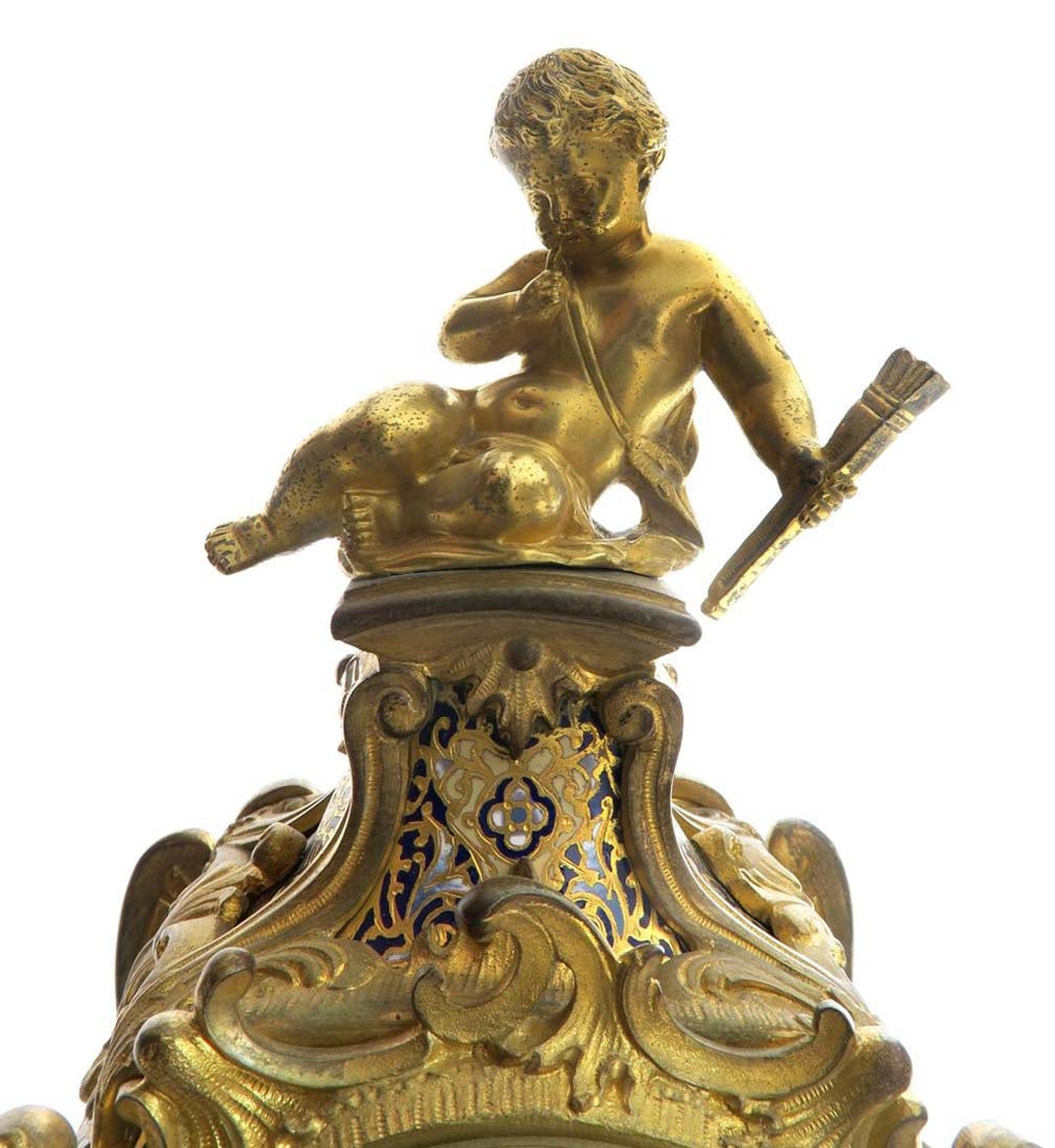 19th C. Judaica Champleve & Bronze Clock Set - 10