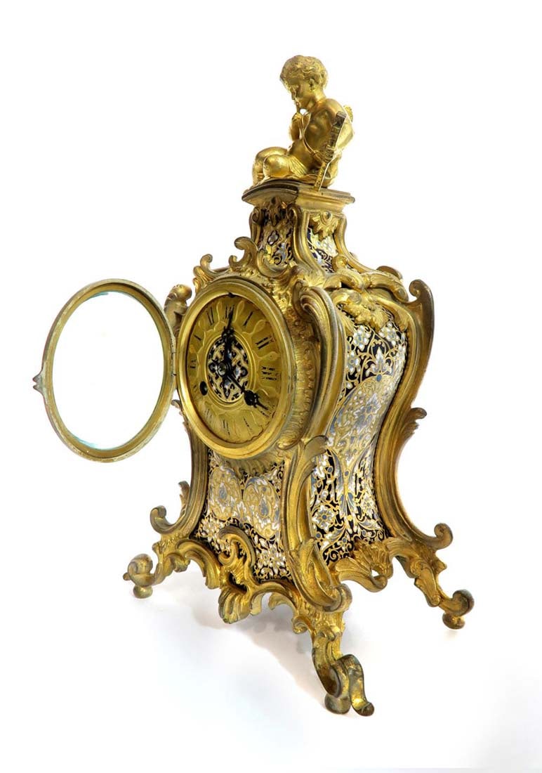 19th C. Judaica Champleve & Bronze Clock Set - 4