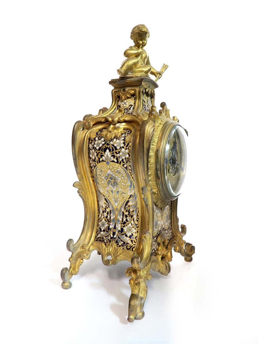 19th C. Judaica Champleve & Bronze Clock Set - 5