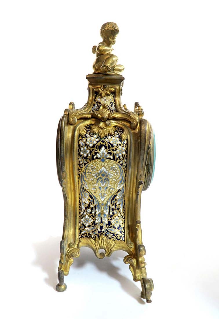 19th C. Judaica Champleve & Bronze Clock Set - 6