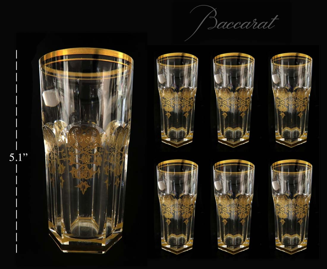 Set of 6 Harcourt Empire Baccarat Crystal Highballs: French Baccarat Harcourt Empire Crystal Highball Set (6 Pieces). H 5.1"