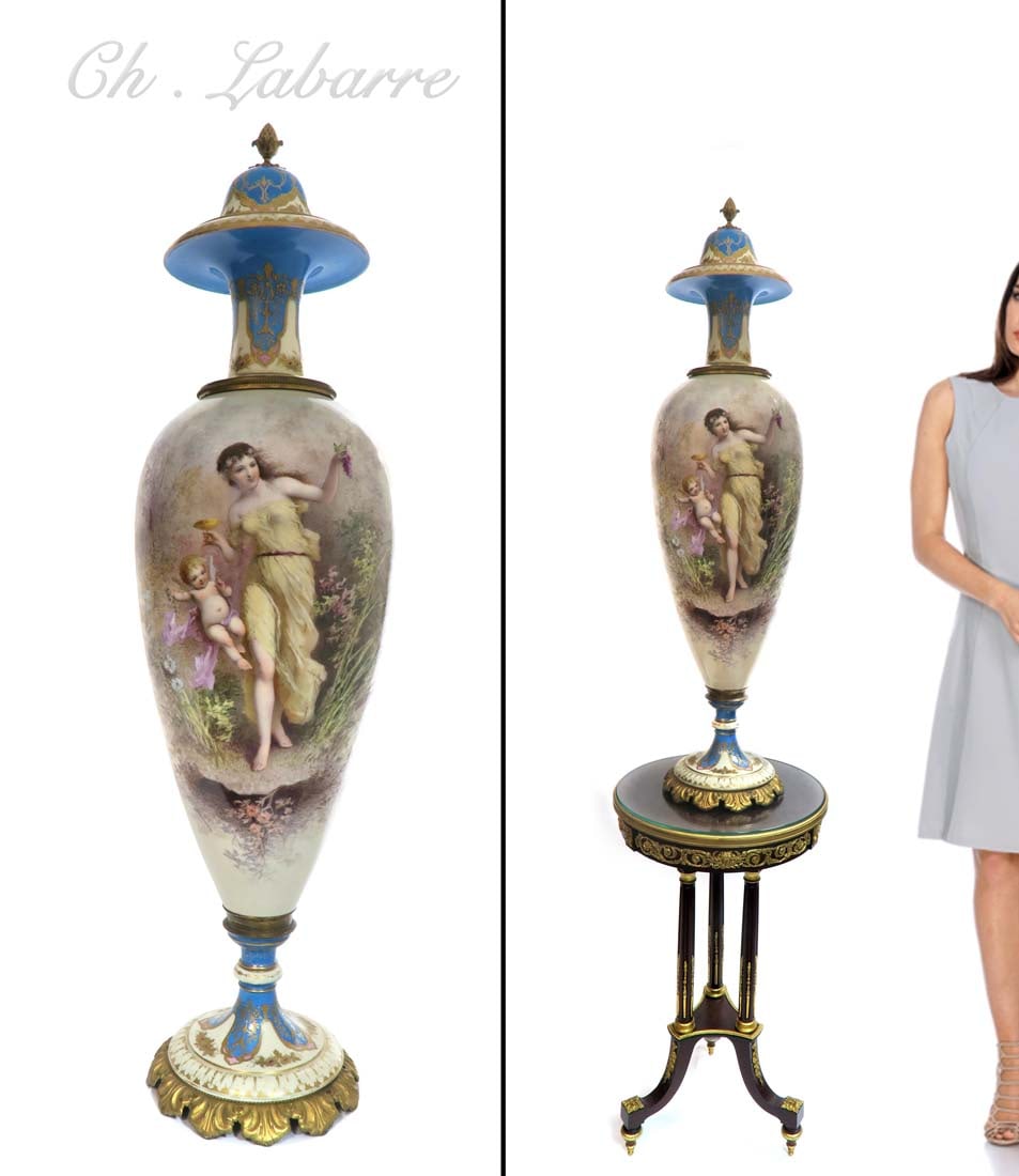 38" Large French Sevres Porcelain Vase by "LABARRE": Large French Sevres Porcelain Vase by "LABARRE". Note: The base is NOT included! D 9" x H 38"