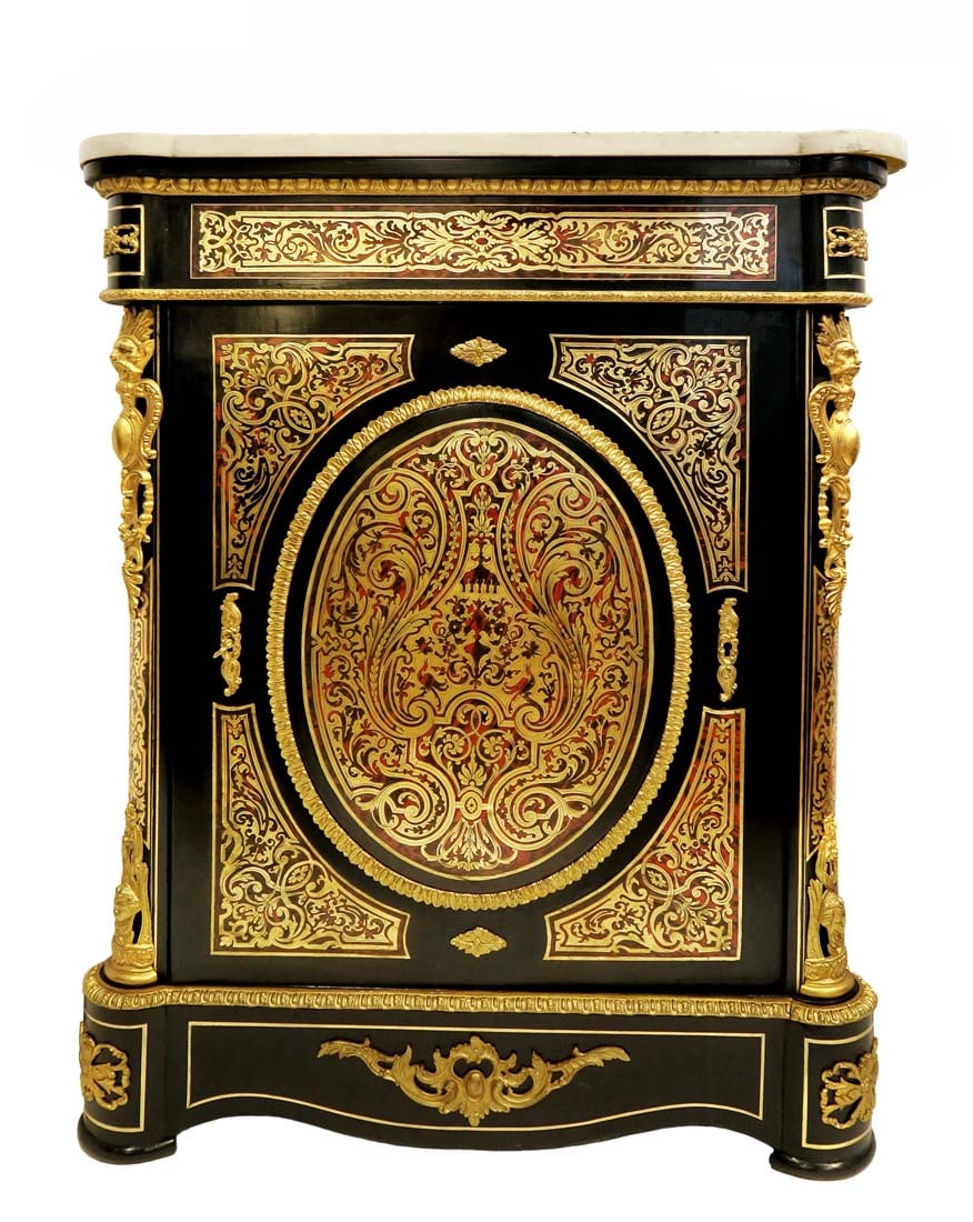 19th C. Louis XVI Boulle Bronze Cabinet: 19th C. Louis XVI Boulle Bronze Cabinet. 34.5" x 16" x H 43"