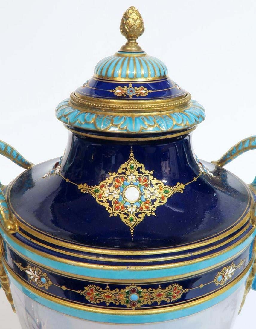 A PAIR OF SEVRES JEWELED PORCELAIN FIGURAL VASES - 4