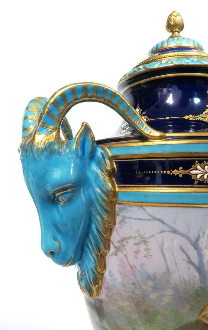 A PAIR OF SEVRES JEWELED PORCELAIN FIGURAL VASES - 5