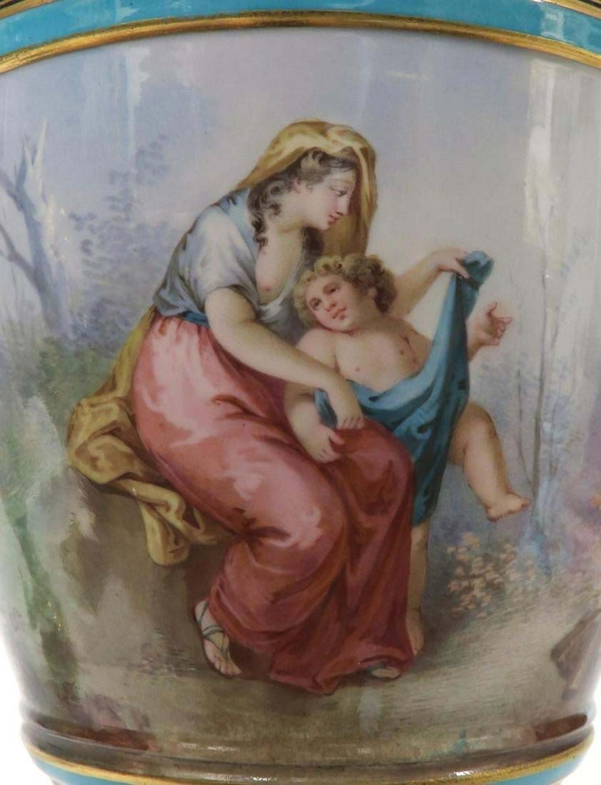 A PAIR OF SEVRES JEWELED PORCELAIN FIGURAL VASES - 9