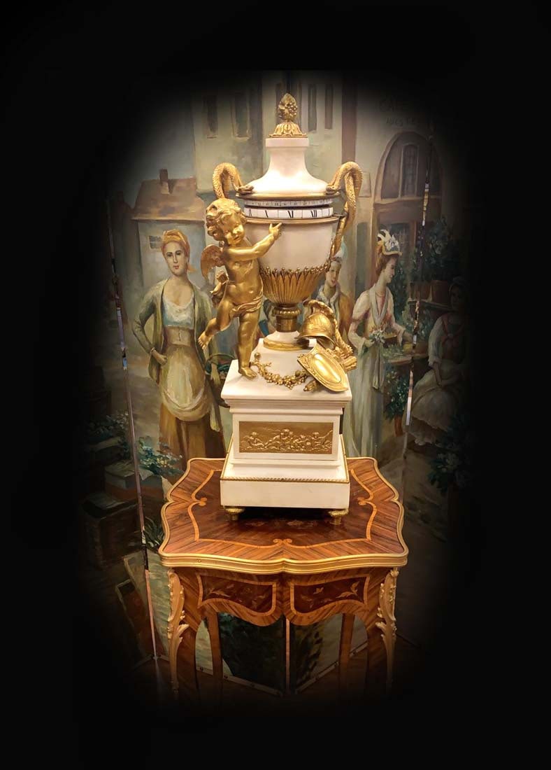 19TH C. LOUIS XVI GILT BRONZE & MARBLE ROTARY CLOCK - 2
