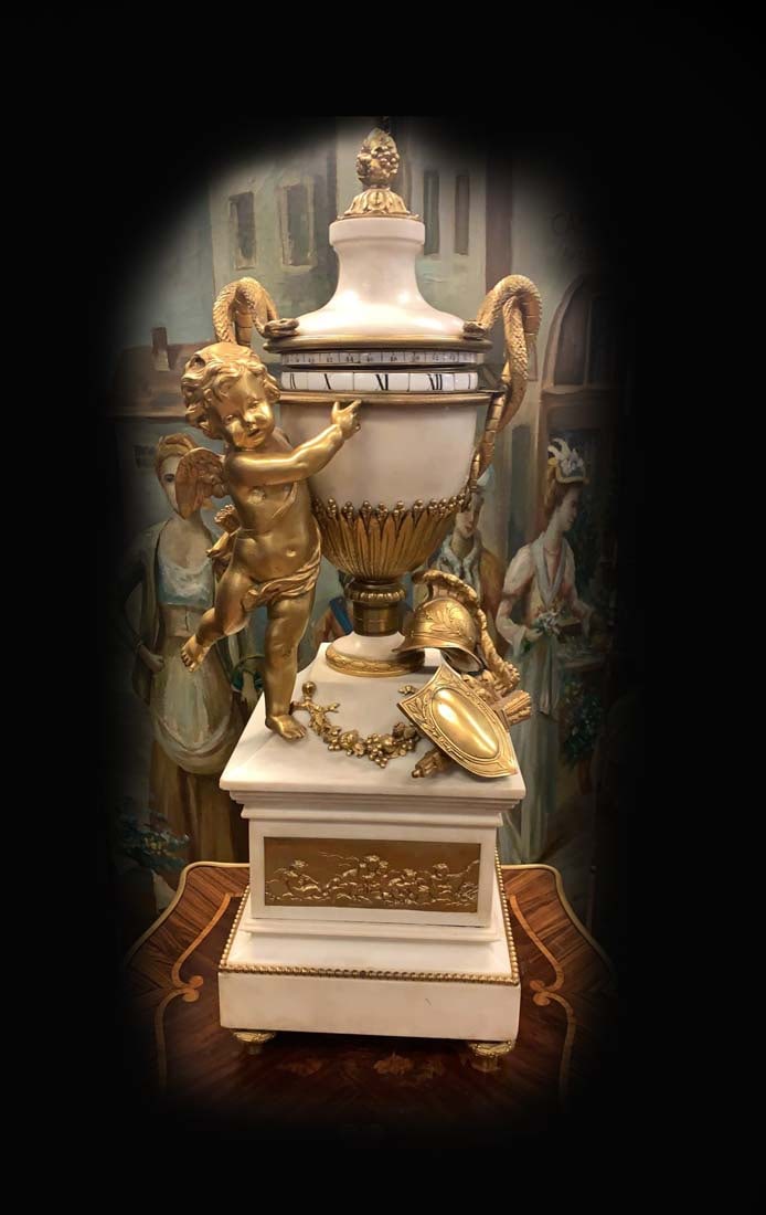 19TH C. LOUIS XVI GILT BRONZE & MARBLE ROTARY CLOCK - 3