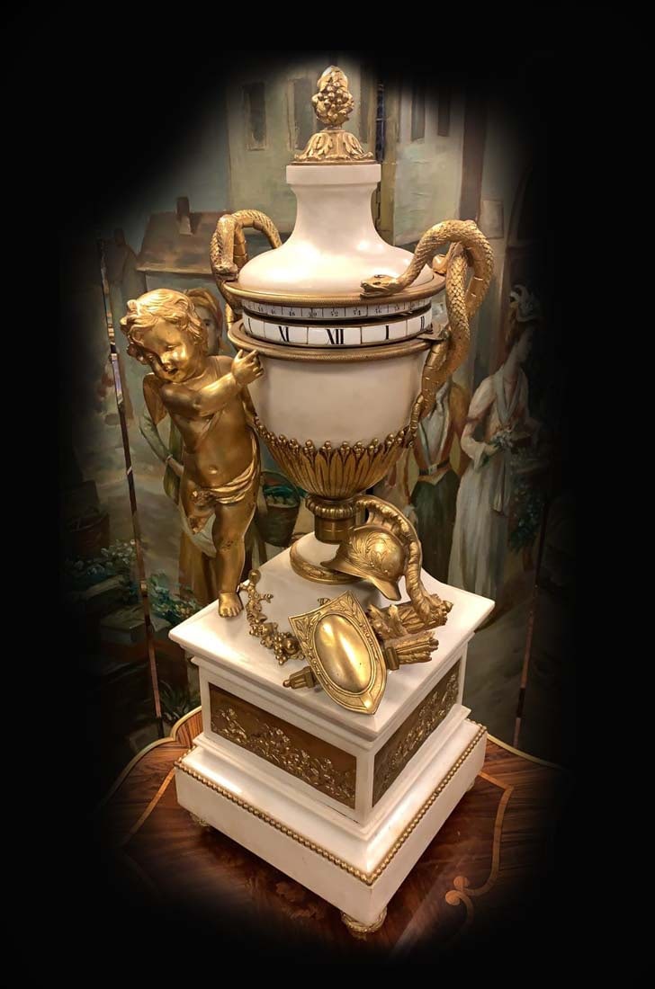 19TH C. LOUIS XVI GILT BRONZE & MARBLE ROTARY CLOCK - 4