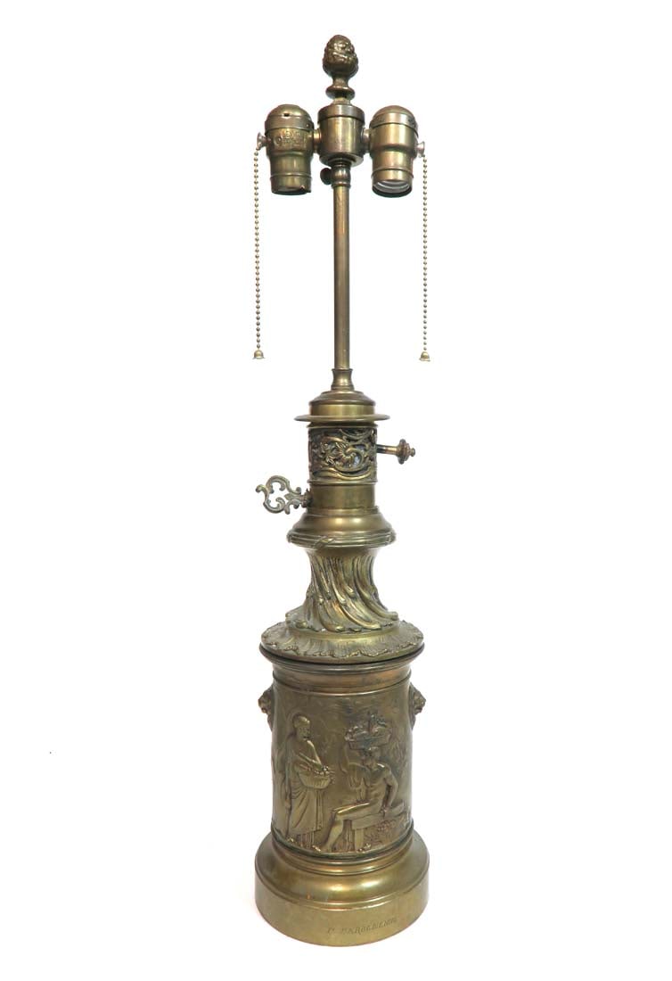 19th C French Ferdinand Barbedienne Bronze Lamp, Signed - 2