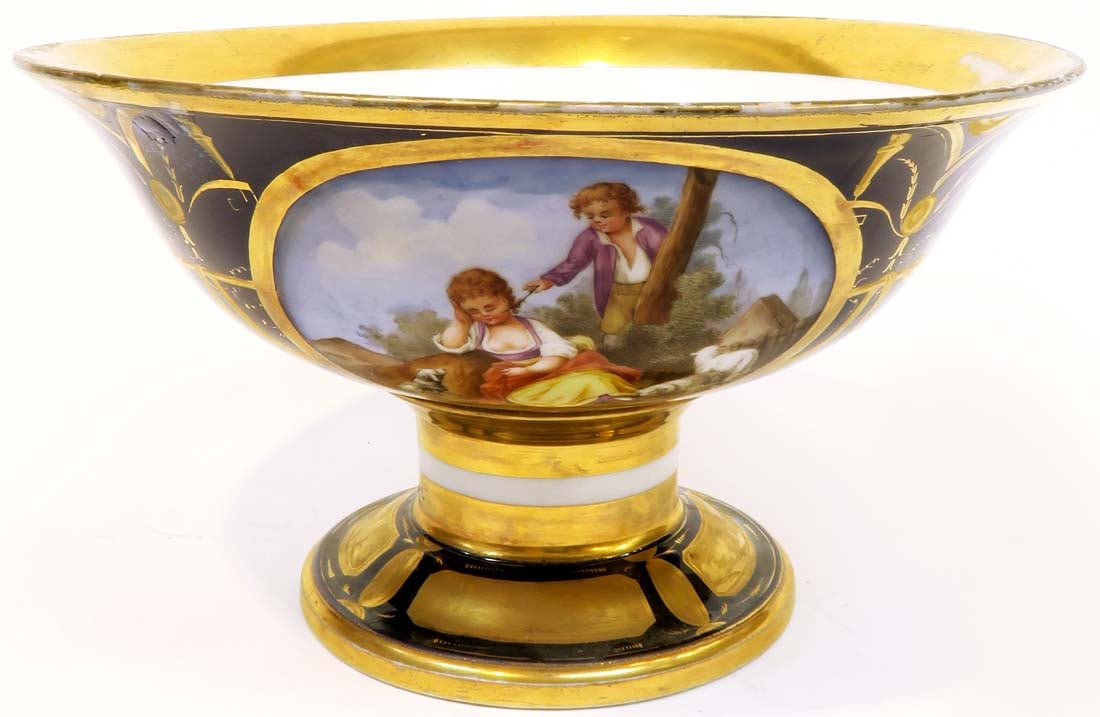 19th C. French Sevres Style Hand Painted Centerpiece: 19th C. French Sevres Style Hand Painted Porcelain Centerpiece. W 10" x H 5.5"